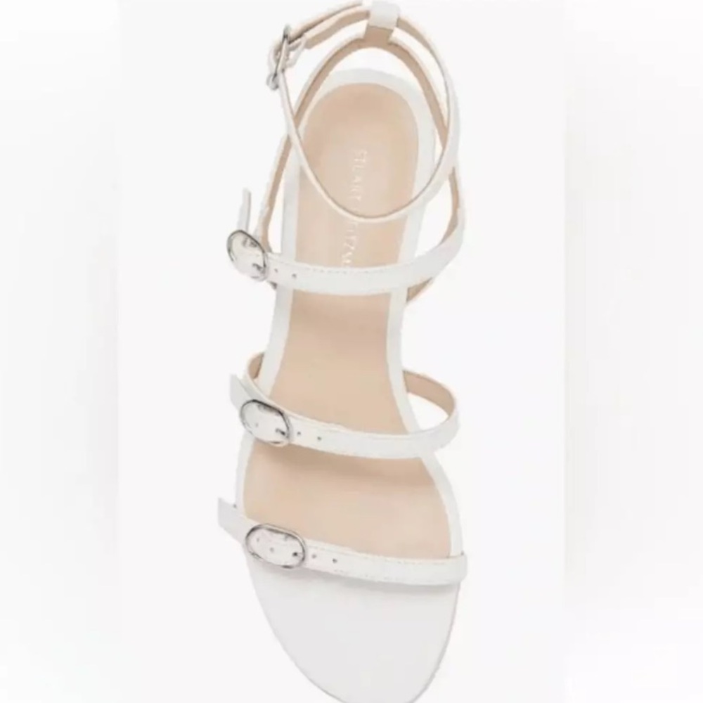 $450 STUART WEITZMAN Grecian Buckle Wedge White Leather Sandals Sz 36.5 6 B NEW - Picture 15 of 15